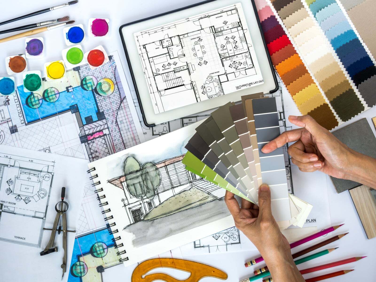 Design plans focusing on branding for a commercial client, which have been seen through an interior designer’s lens.