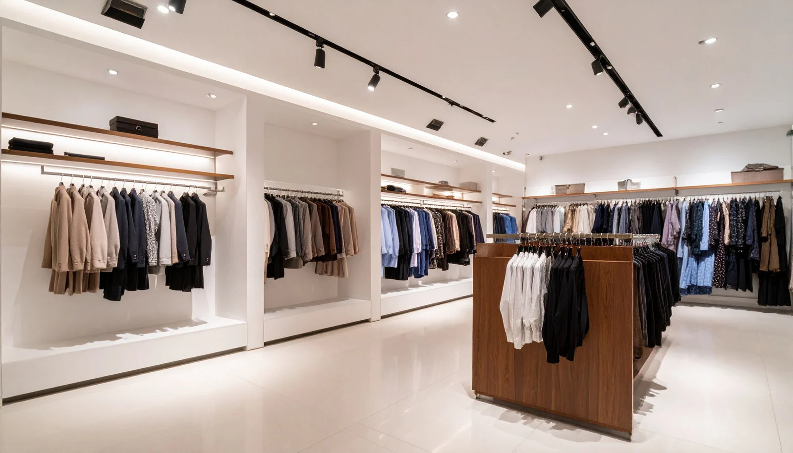 The interior of a clothes store, an example of retail spaces that work for customers and staff.