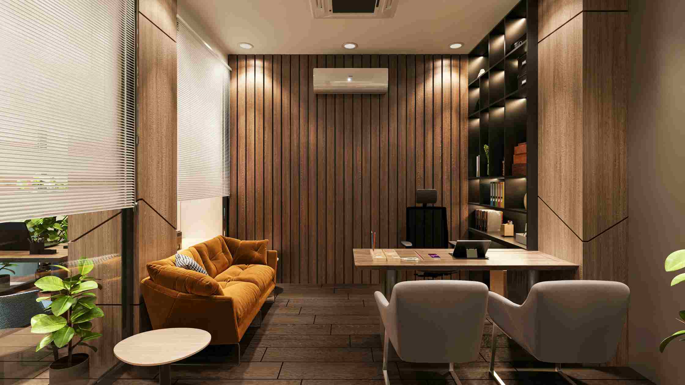 A modern, vibrant commercial interior with eclectic seating and colourful wall panelling, showcasing how to avoid interior design mistakes to improve customer experience.